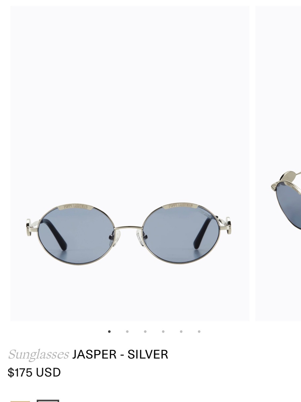 Poppy Lissiman Jasper Silver Oval Sunglasses with Blue Lenses